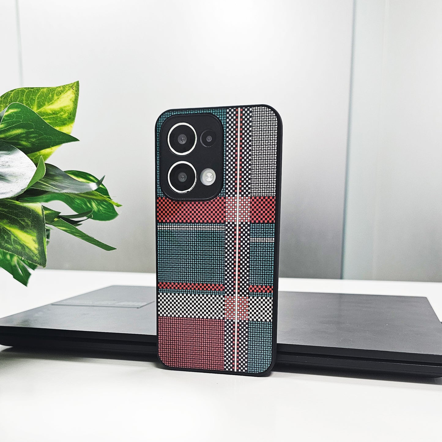 Oppo Reno 13 5G Luxury Grid Pattern Glass Back Shockproof Case