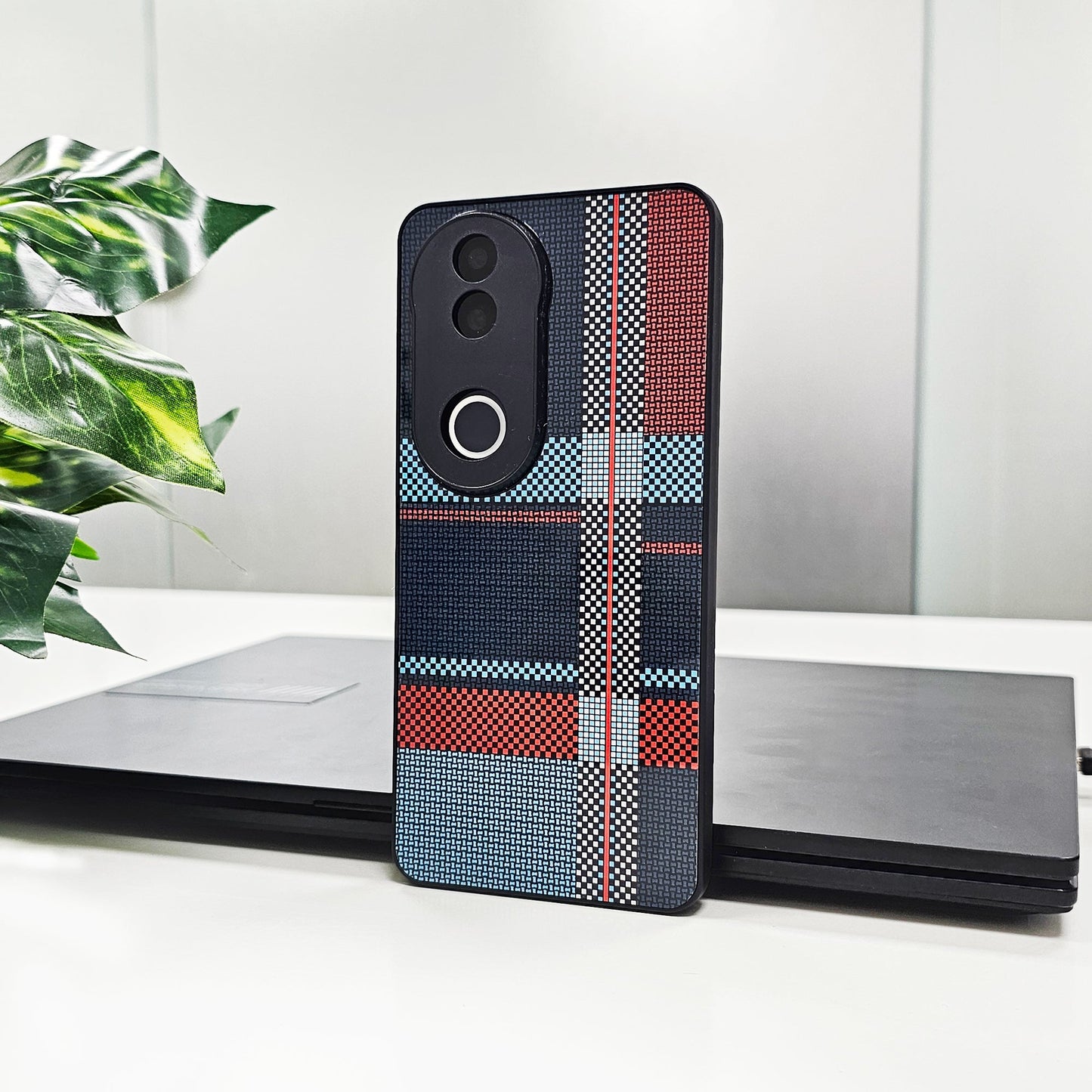 Vivo V50 5G Luxury Grid Pattern Glass Back Shockproof Case