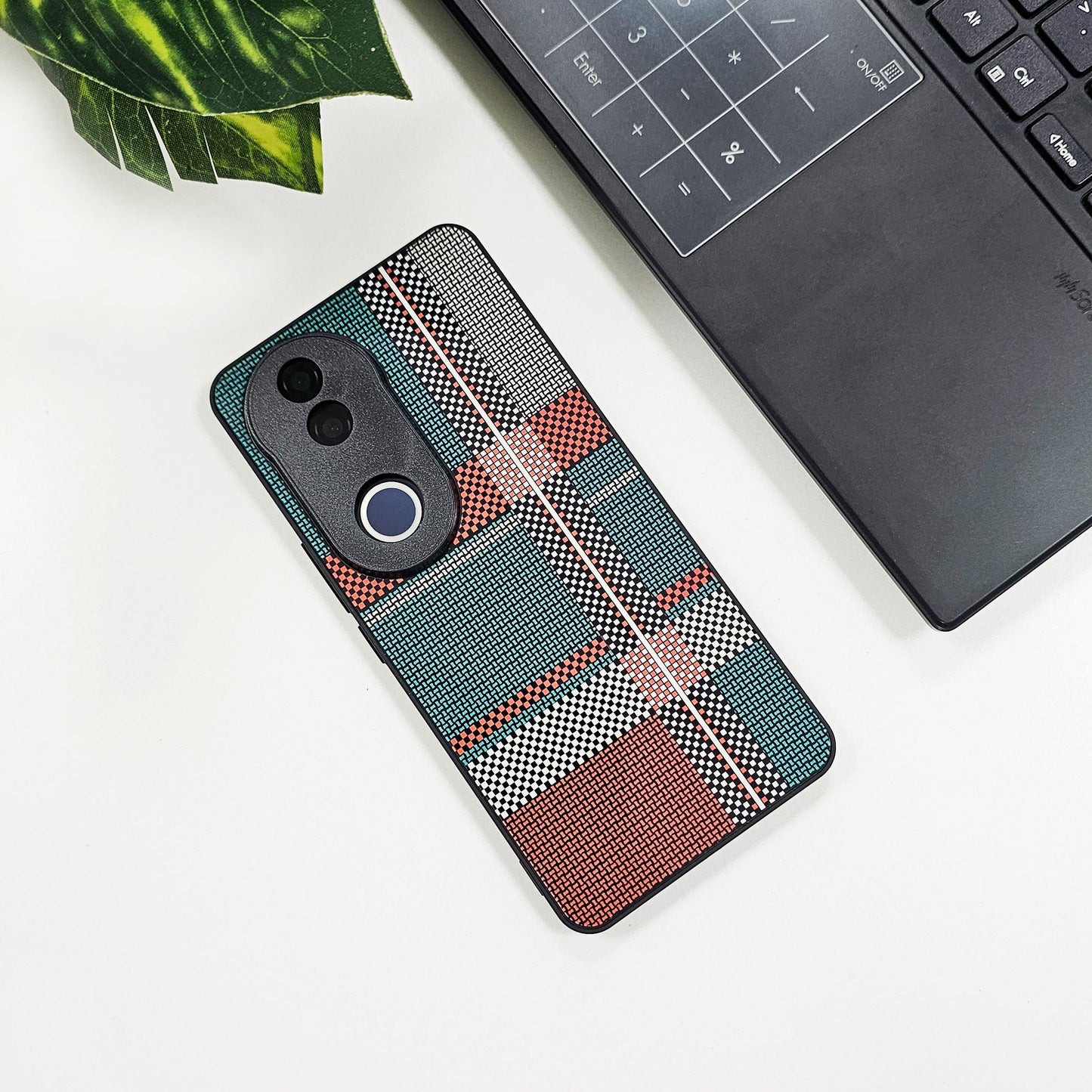 Vivo V50 5G Luxury Grid Pattern Glass Back Shockproof Case