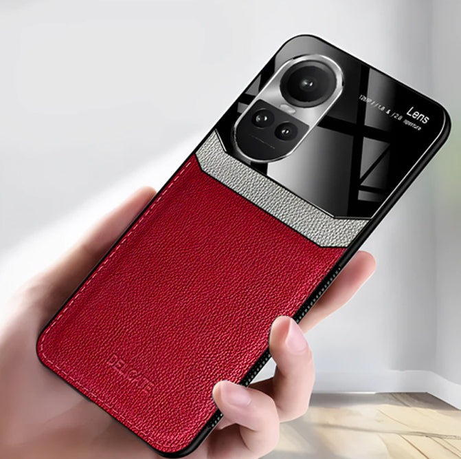 red Oppo Reno 10 Leather Lens Protective Case