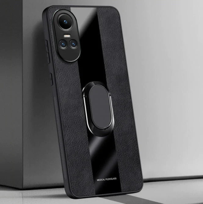 A black Oppo Reno 10 5G smartphone case with a matte back design and an autofocus ring feature.