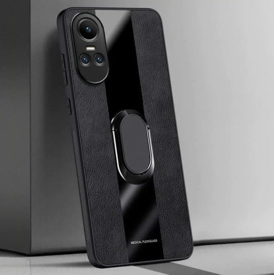 A black Oppo Reno 10 5G smartphone case with a matte back design and an autofocus ring feature.