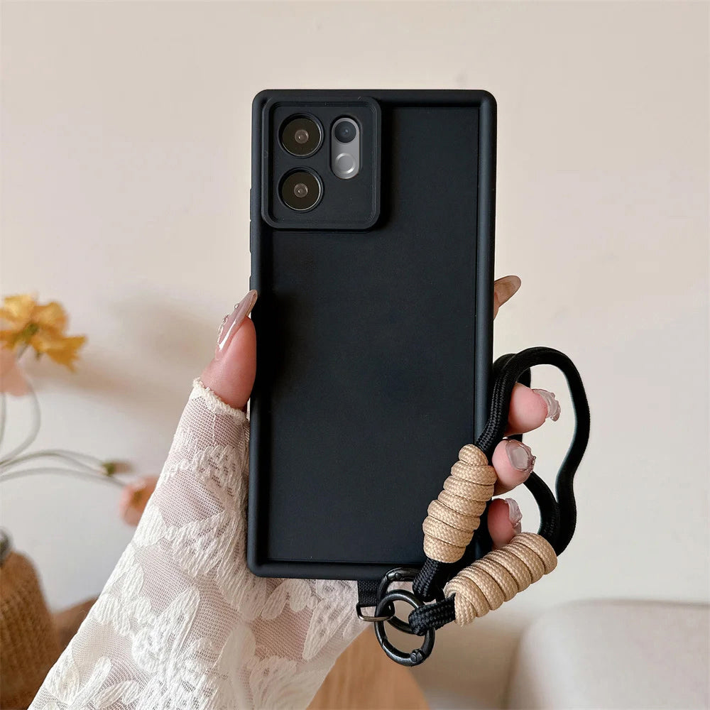 Vivo V60 5G Black phone case with a handle held by a hand against a neutral background