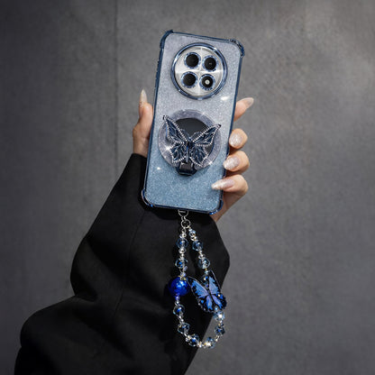 Oppo F31 Pro+ 5G Shockproof Shimmer Butterfly Stand Case with Charm Strap