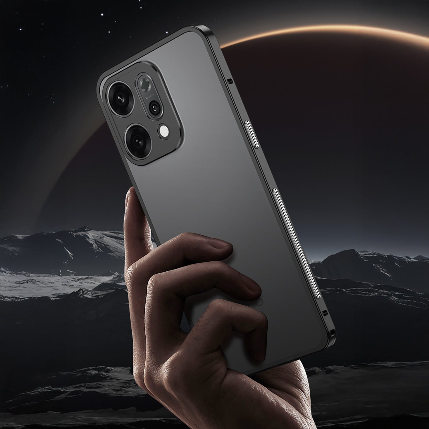 Oppo Reno 14 5G Hand holding a smartphone with a space-themed background