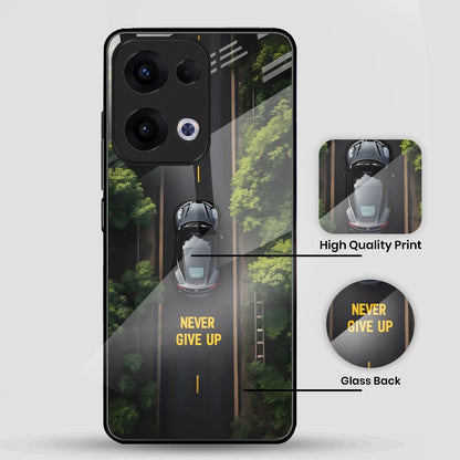 Oppo Reno 13 5G Premium Acrylic Shockproof Glass Back Case (Never Give up)