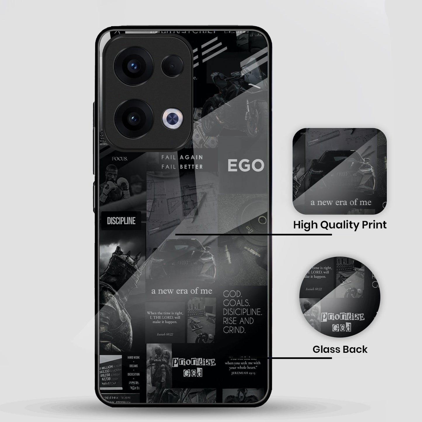 Oppo Reno 13 5G Premium Acrylic Shockproof Glass Back Case (Discipline Drive)