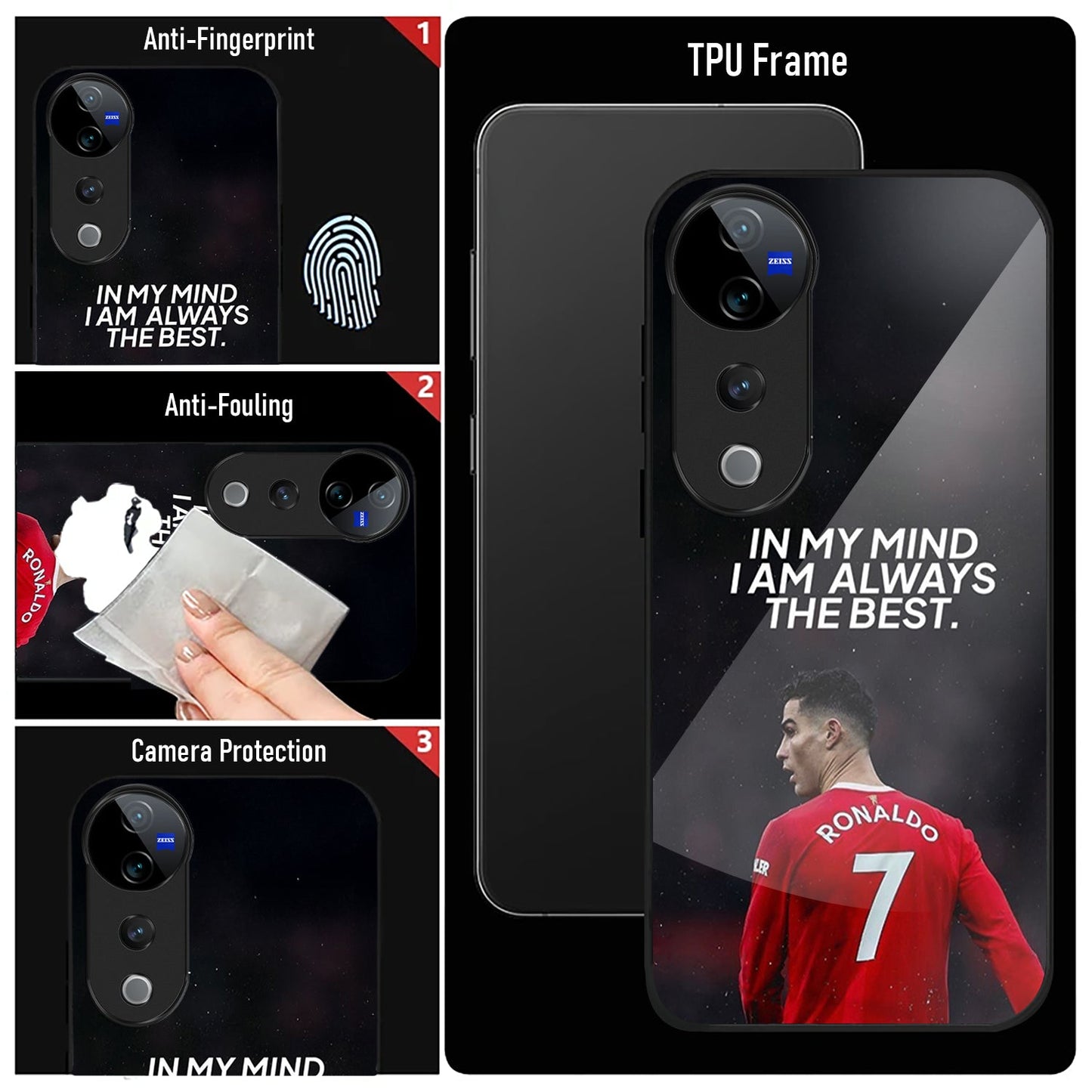 Vivo V40 Pro 5G Premium Acrylic Shockproof Glass Back Case (Ronaldo)