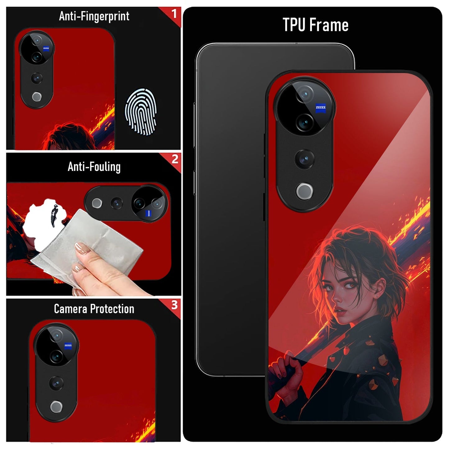 Vivo V40 Pro 5G Premium Acrylic Shockproof Glass Back Case (Flame Queen)