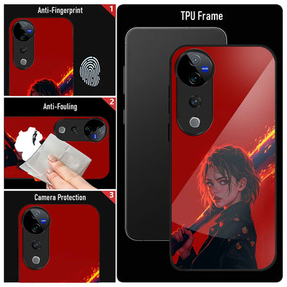Vivo V40 Pro 5G Premium Acrylic Shockproof Glass Back Case (Flame Queen)
