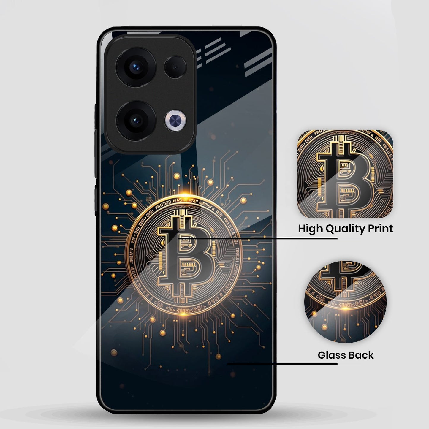 Oppo Reno 13 5G Premium Acrylic Shockproof Glass Back Case (Bitcoin)