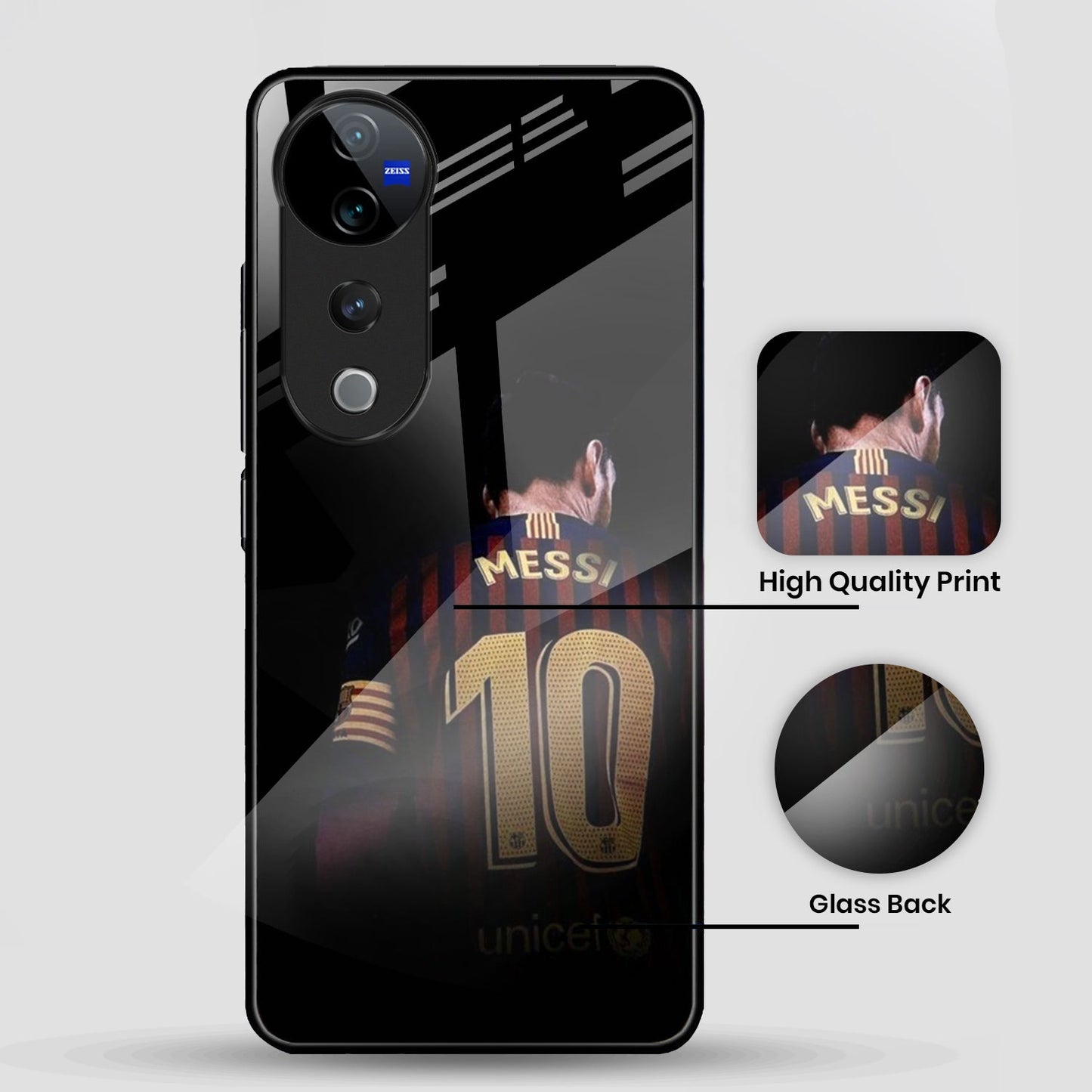 Vivo V40 Pro 5G Premium Acrylic Shockproof Glass Back Case (Messi)