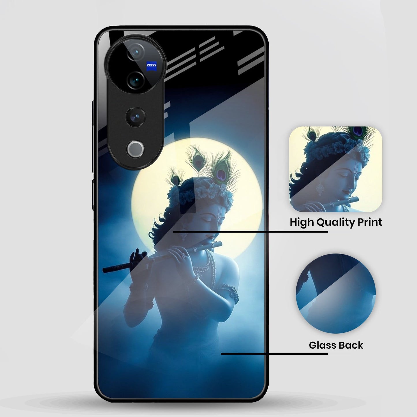Vivo V40 Pro 5G Premium Acrylic Shockproof Glass Back Case (Midnight Krishna)