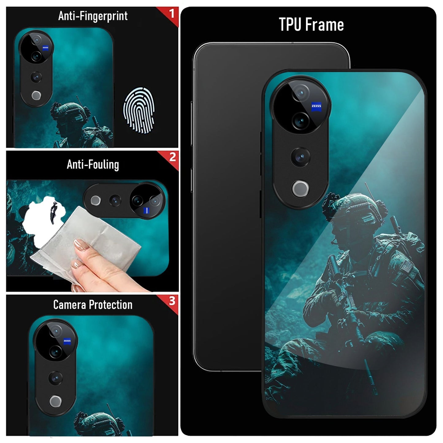 Vivo V40 Pro 5G Premium Acrylic Shockproof Glass Back Case (Shadow Warrior)
