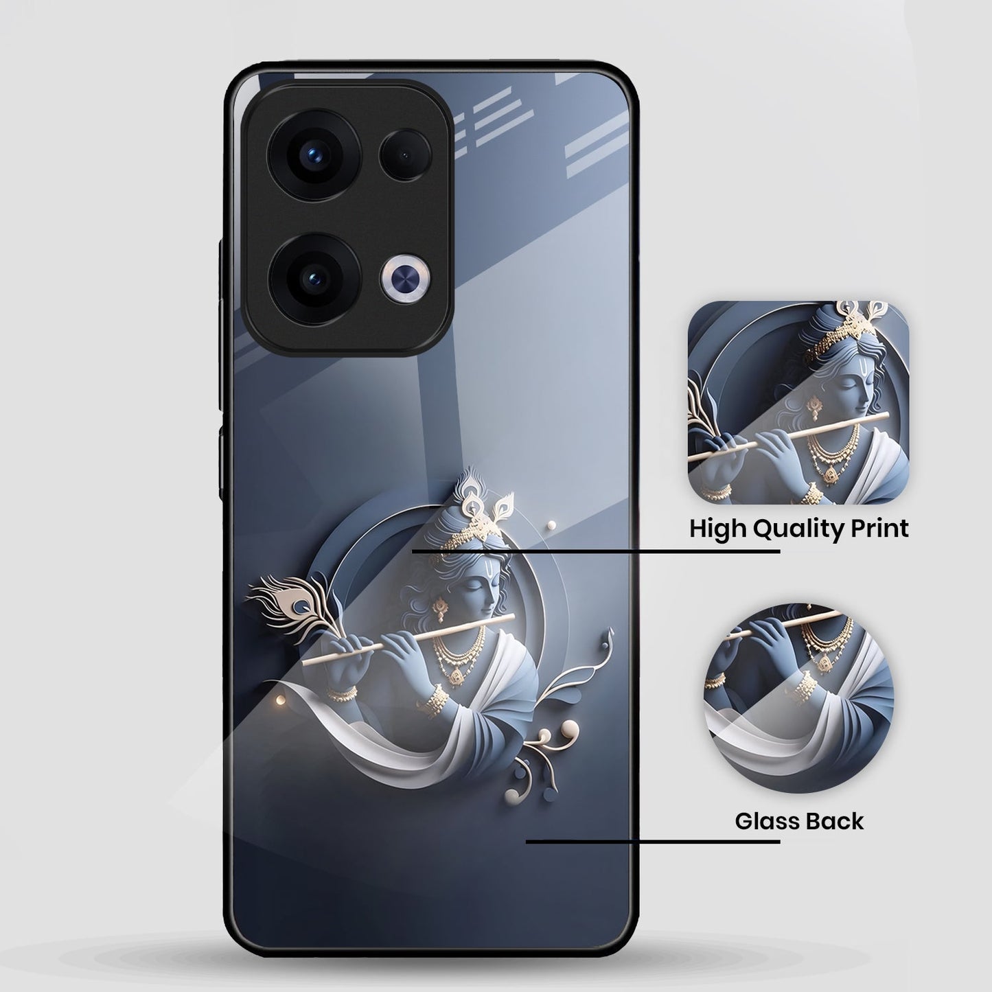 Oppo Reno 13 5G Premium Acrylic Shockproof Glass Back Case (Load Krishna)