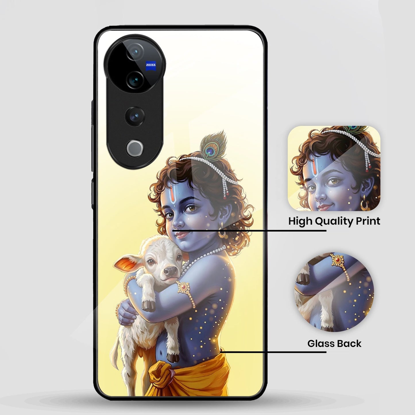 Vivo V40 Pro 5G Premium Acrylic Shockproof Glass Back Case (Cute Krishna)