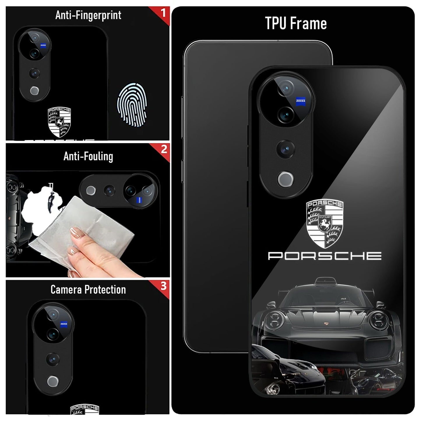 Vivo V40 Pro 5G Premium Acrylic Shockproof Glass Back Case (Black Porsche)