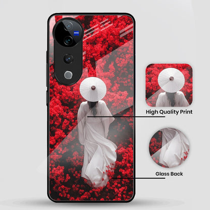 Vivo V40 Pro 5G Premium Acrylic Shockproof Glass Back Case (Red Blossoms)