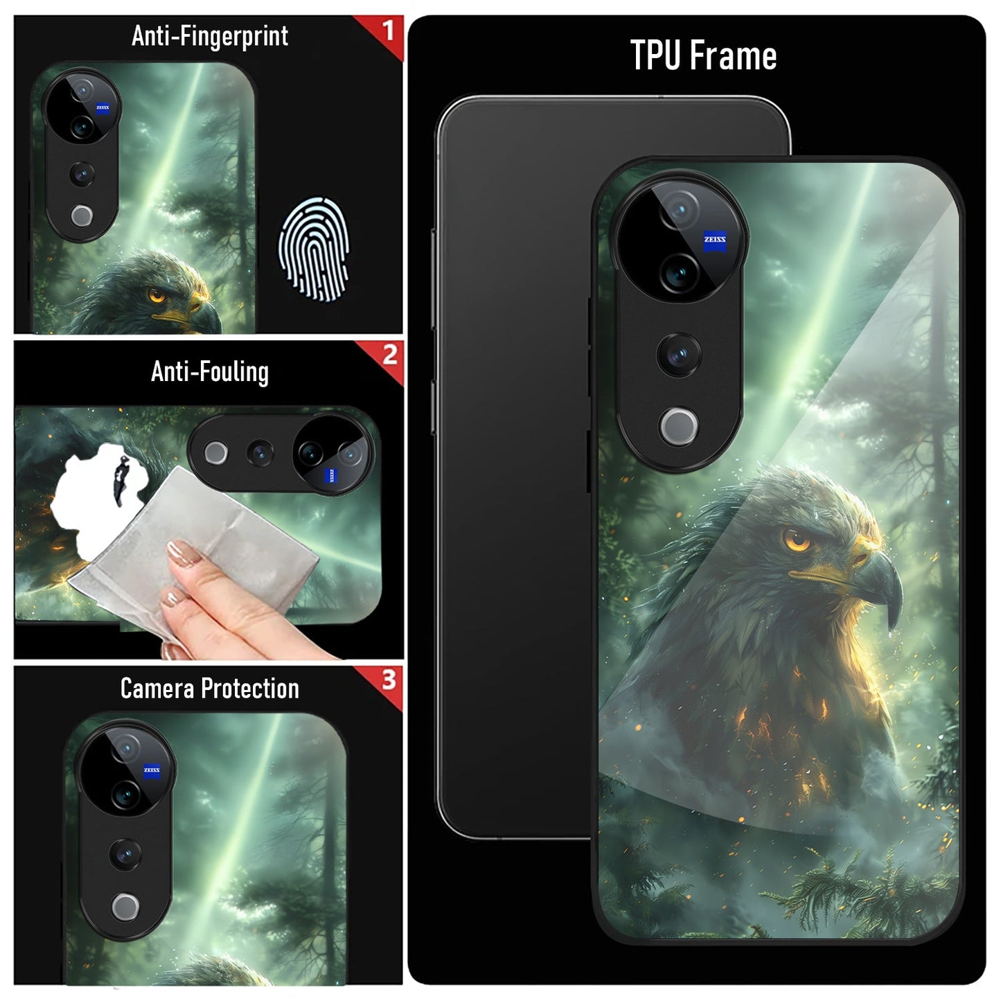 Vivo V40 Pro 5G Premium Acrylic Shockproof Glass Back Case ( Storm Eagle)