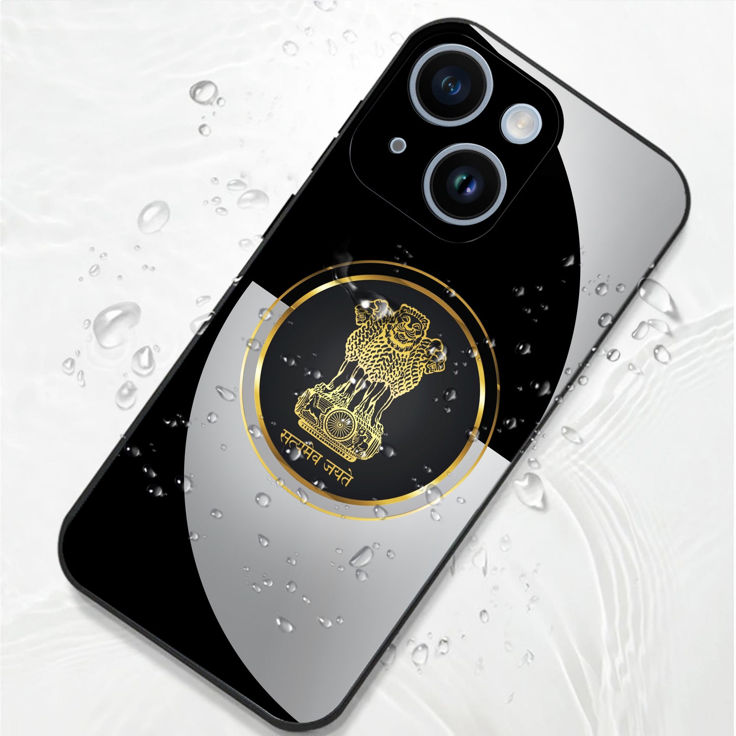 iPhone 14 Premium Acrylic Shockproof Glass Back Case (Satyamev Noir)