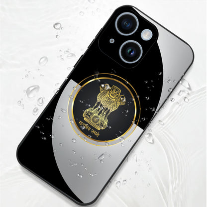 iPhone 14 Premium Acrylic Shockproof Glass Back Case (Satyamev Noir)
