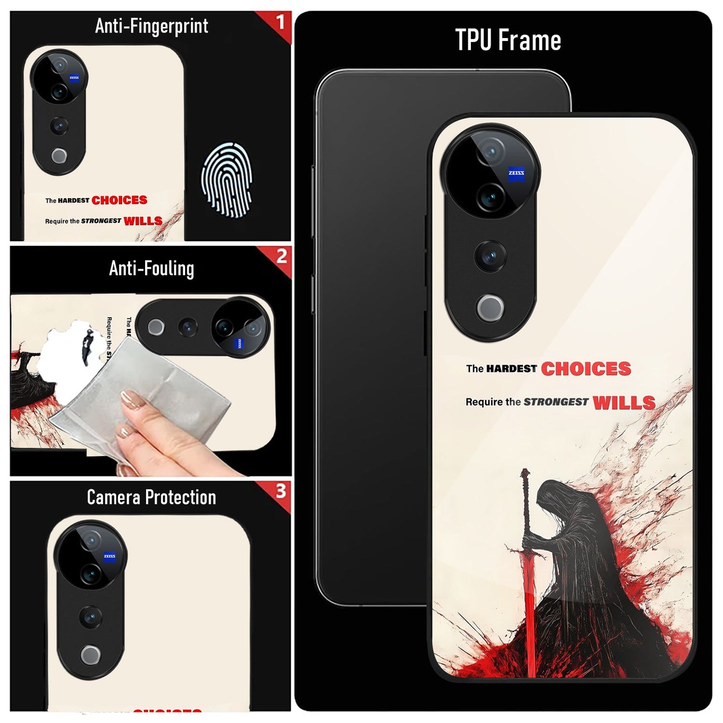 Vivo V40 Pro 5G Premium Acrylic Shockproof Glass Back Case (Shadow Will )