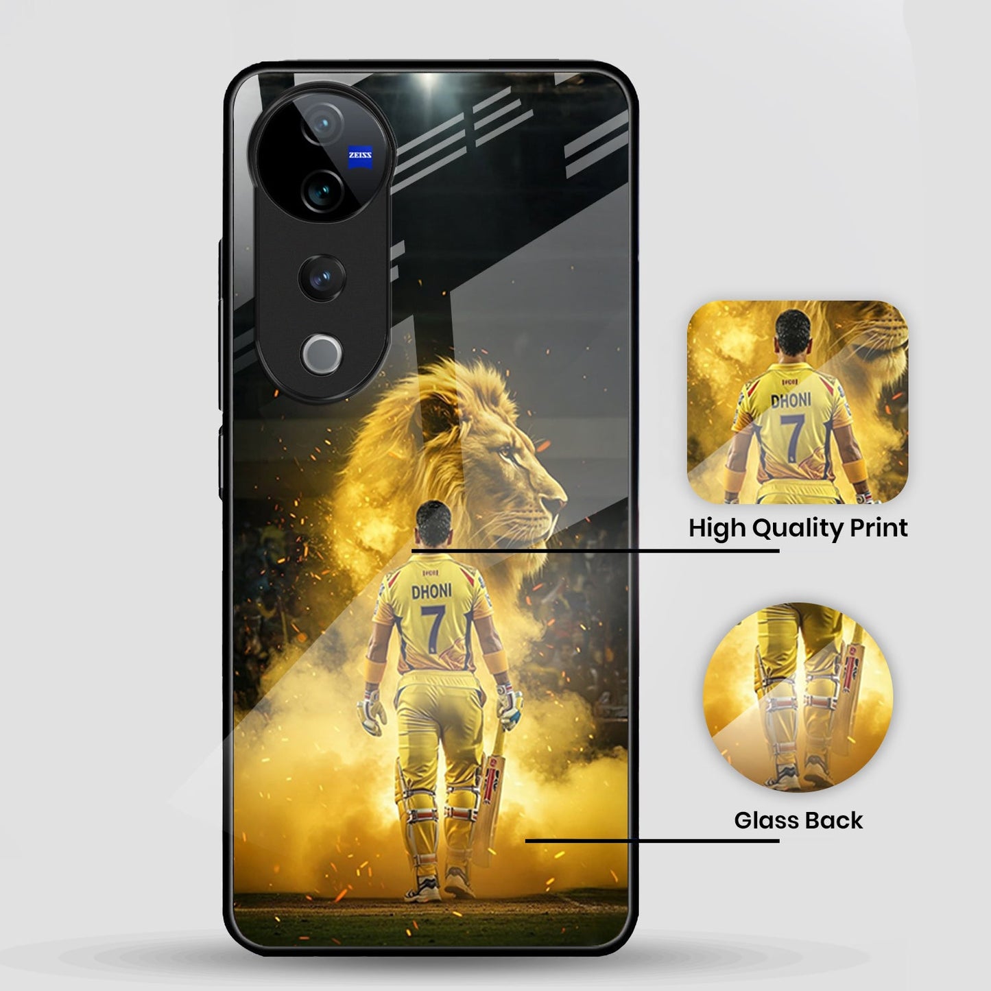Vivo V40 Pro 5G Premium Acrylic Shockproof Glass Back Case (Dhoni)