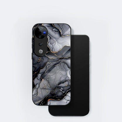 Vivo V40 Pro 5G Premium Acrylic Shockproof Glass Back Case (Black Marble)