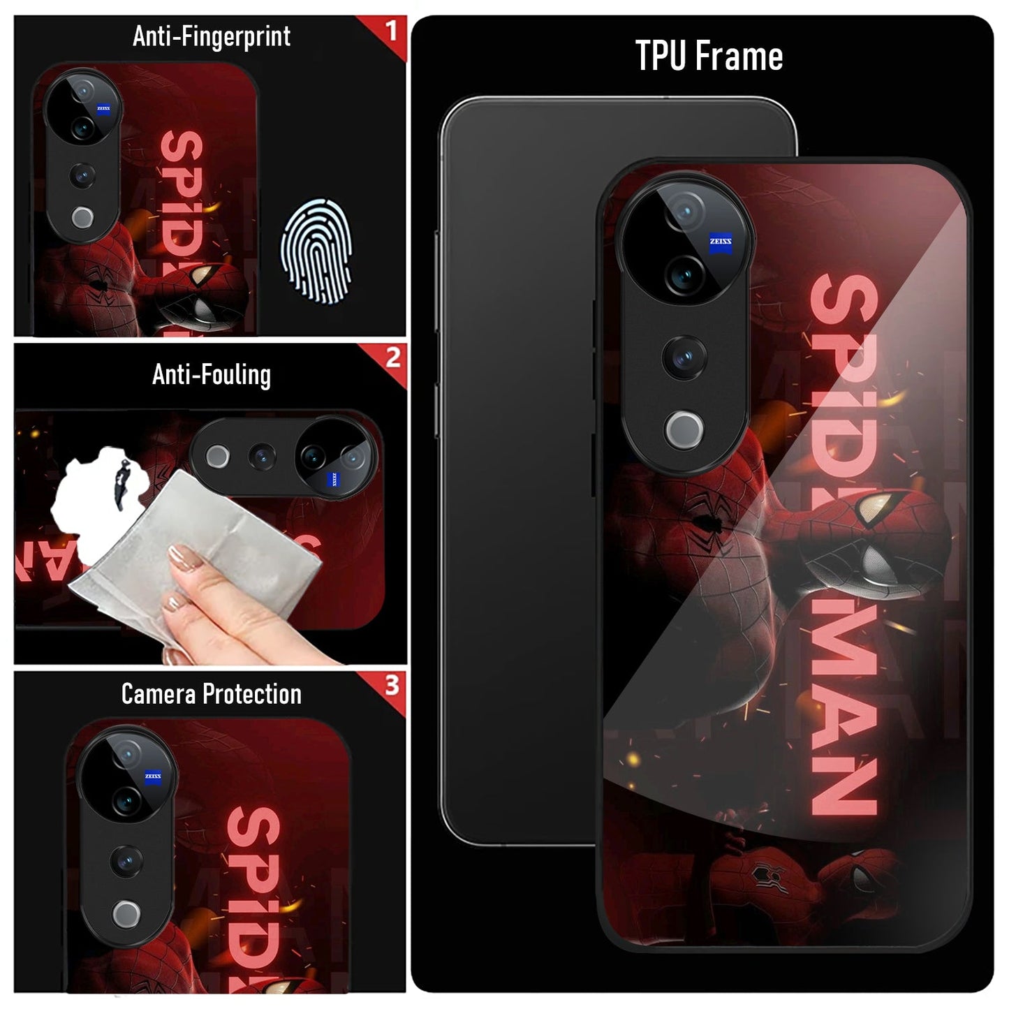 Vivo V40 Pro 5G Premium Acrylic Shockproof Glass Back Case (Red Spiderman)