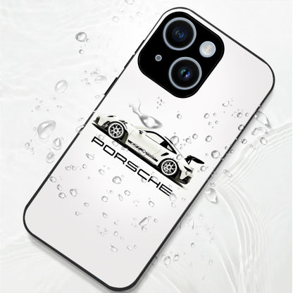 iPhone 14 Premium Acrylic Shockproof Glass Back Case (White Porsche)