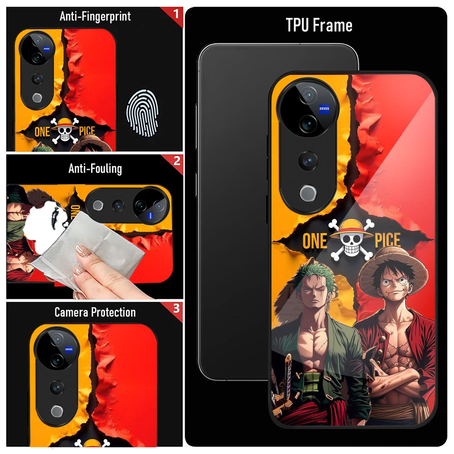 Vivo V40 Pro 5G Premium Acrylic Shockproof Glass Back Case (Luffy & Zoro)