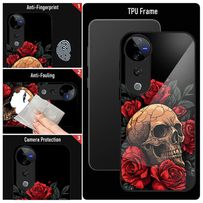 Vivo V40 Pro 5G Premium Acrylic Shockproof Glass Back Case (Rose Skull)