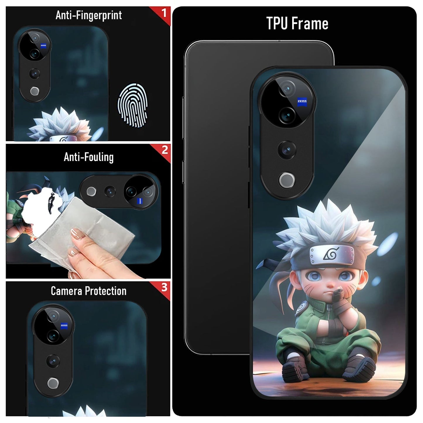 Vivo V40 Pro 5G Premium Acrylic Shockproof Glass Back Case (Small Kakashi)