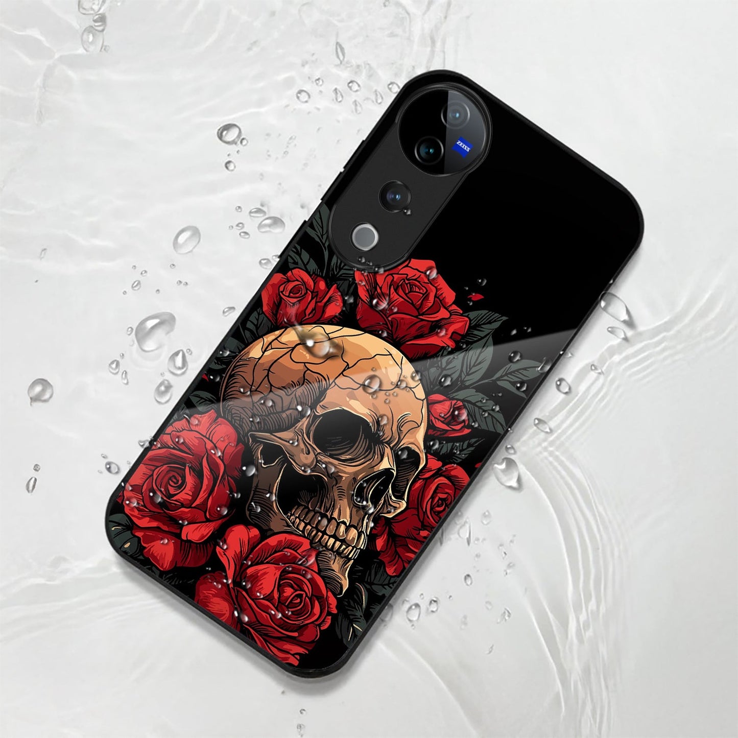 Vivo V40 Pro 5G Premium Acrylic Shockproof Glass Back Case (Rose Skull)