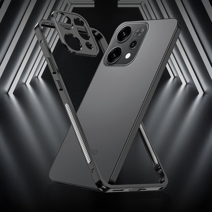 Oppo Reno 14 5G Black phone case with reflective surface on a dark geometric background