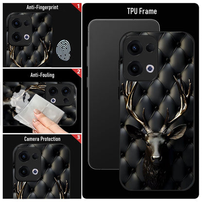 Oppo Reno 13 5G Premium Acrylic Shockproof Glass Back Case (Golden Antlers)