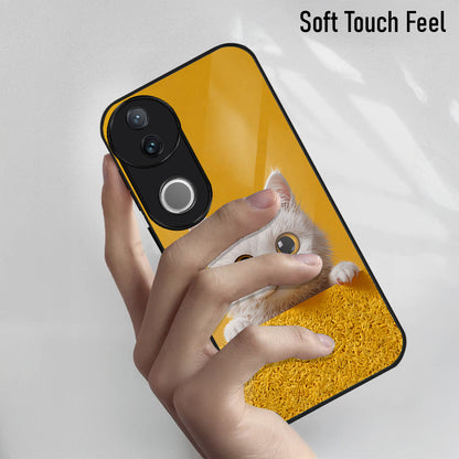 Vivo V50 5G Premium Acrylic Shockproof Glass Back Case (Kitty Charm)
