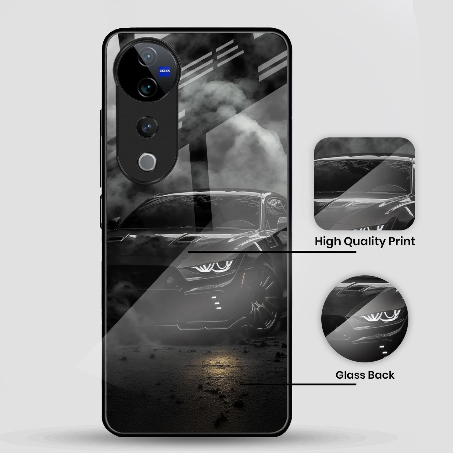 Vivo V40 Pro 5G Premium Acrylic Shockproof Glass Back Case (Black-BMW)