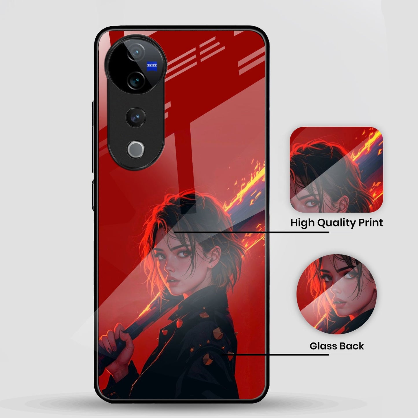 Vivo V40 Pro 5G Premium Acrylic Shockproof Glass Back Case (Flame Queen)