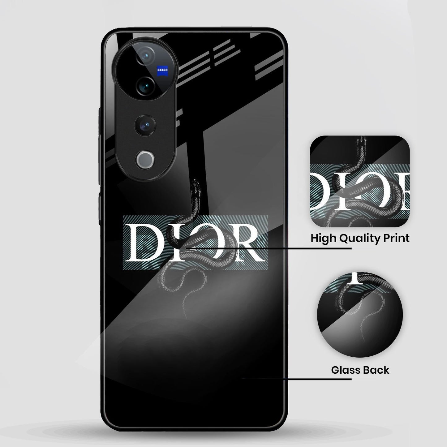 Vivo V40 Pro 5G Premium Acrylic Shockproof Glass Back Case (Dior-Inspired)