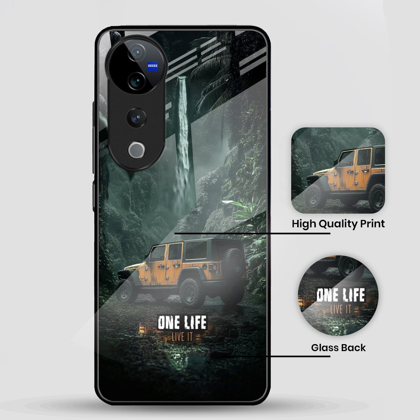 Vivo V40 Pro 5G Premium Acrylic Shockproof Glass Back Case (Jeep Case)