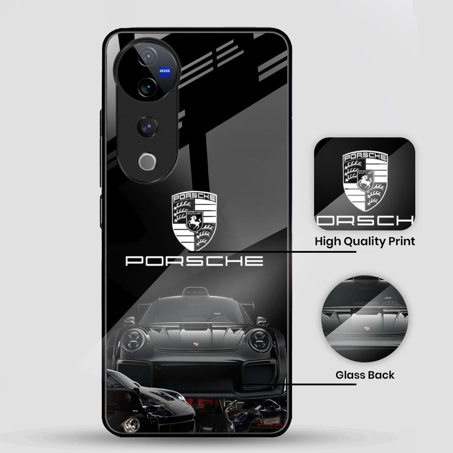 Vivo V40 Pro 5G Premium Acrylic Shockproof Glass Back Case (Black Porsche)