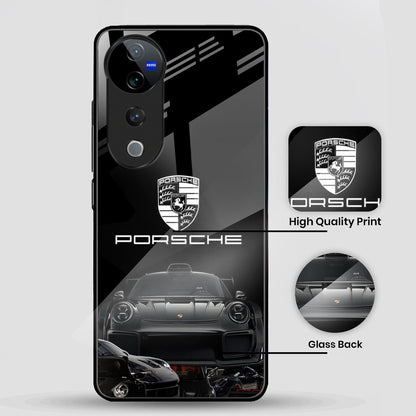 Vivo V40 Pro 5G Premium Acrylic Shockproof Glass Back Case (Black Porsche)