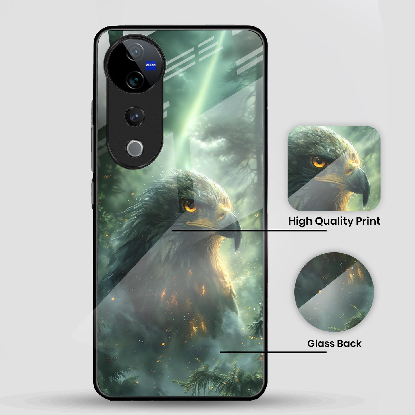 Vivo V40 Pro 5G Premium Acrylic Shockproof Glass Back Case ( Storm Eagle)