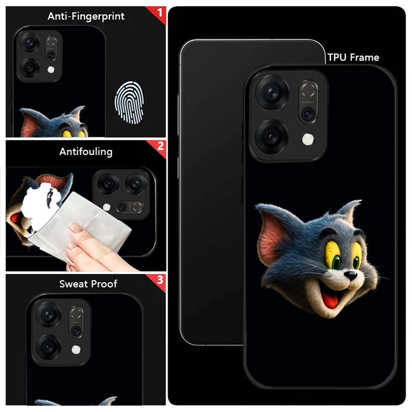 Oppo Reno 14 5G Smiling Tom Cartoon Design Aesthetic Glass Case