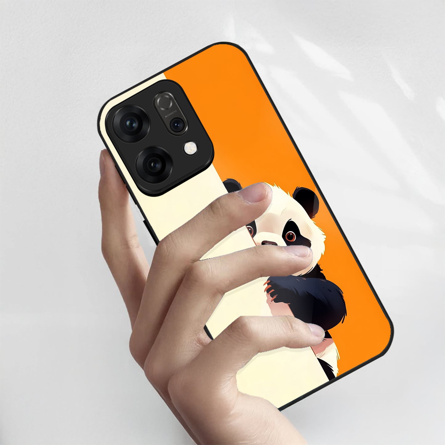 Oppo Reno 14 5G Cute Panda Peek Aesthetic Glass Case