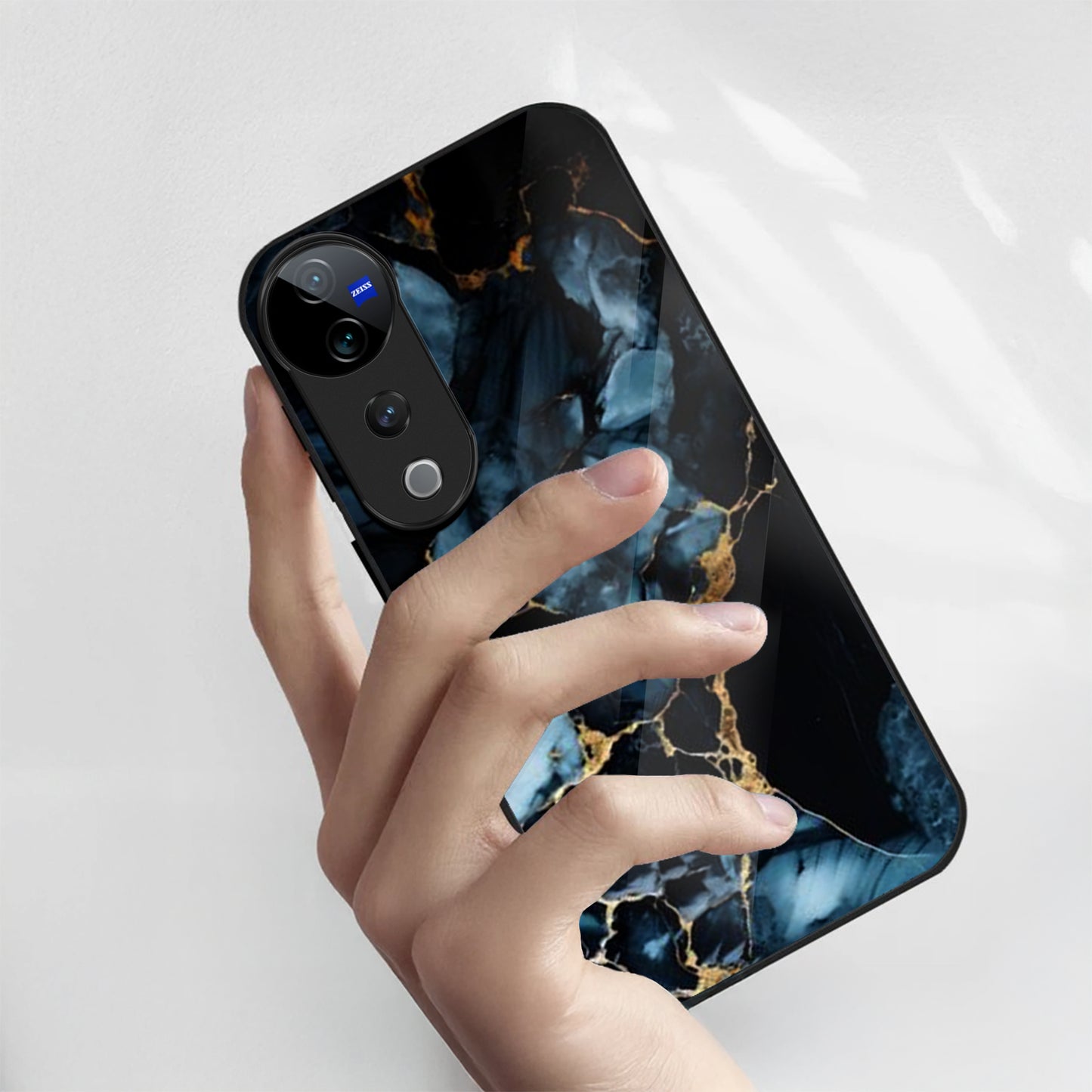 Vivo V40 Pro 5G Premium Acrylic Shockproof Glass Back Case (Blue Marble)