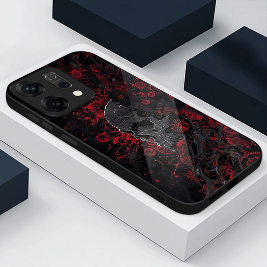 Oppo Reno 14 5G Red & Black Grunge Skull Aesthetic Glass Case