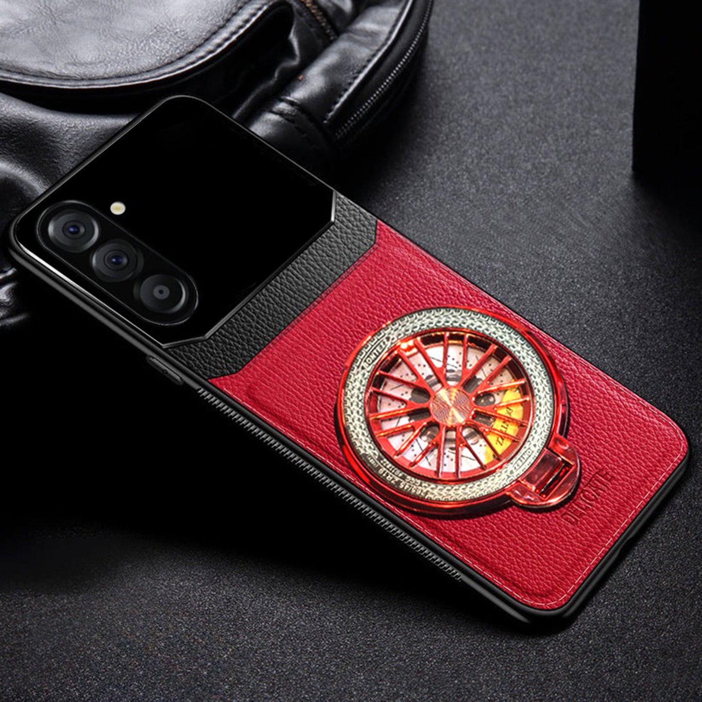 Samsung Galaxy A56 5G Original Luxury Leather Lens Wheel Ring Stand Case