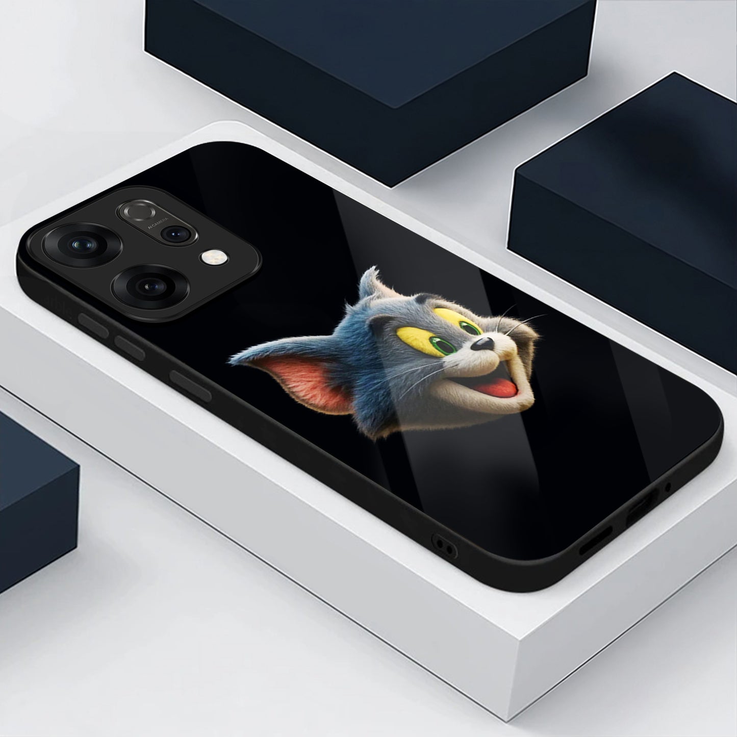 Oppo Reno 14 5G Smiling Tom Cartoon Design Aesthetic Glass Case